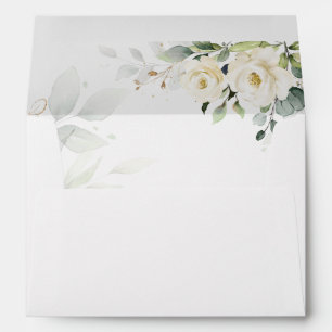 Greenery White Roses Wedding Envelope