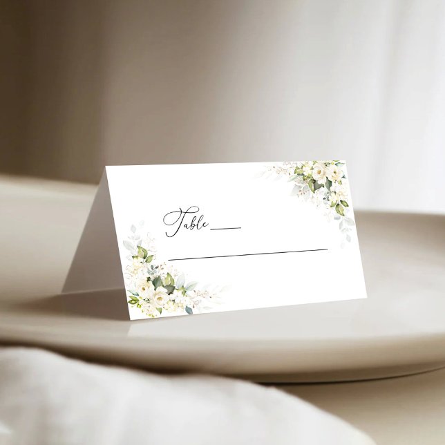 Greenery White Roses Wedding Folded Place Card (Creator Uploaded)