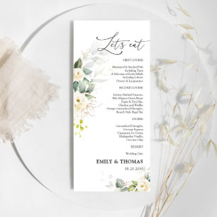Greenery White Roses Wedding Menu