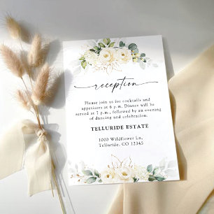 Greenery White Roses Wedding Reception Enclosure Card