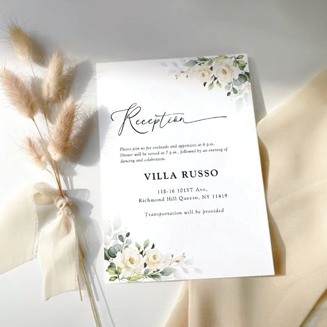 Greenery White Roses Wedding Reception Enclosure Card (Creator Uploaded)