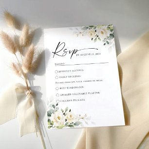 Greenery White Roses Wedding RSVP Card