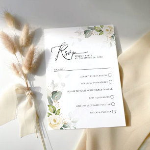 Greenery White Roses Wedding RSVP Card
