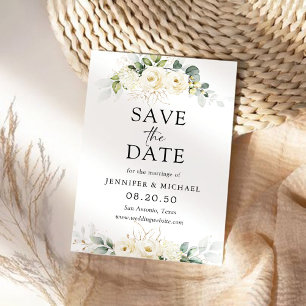 Greenery White Roses Wedding Save The Date Card