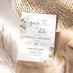 Greenery White Roses Wedding Save The Date Card