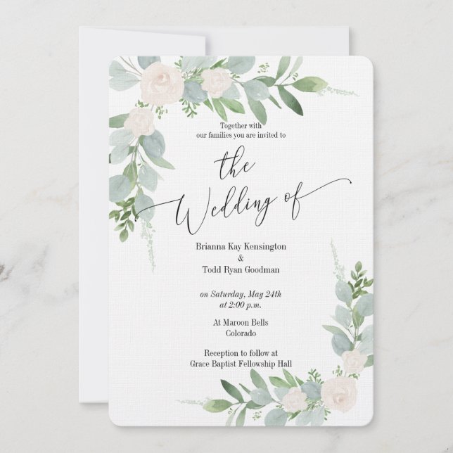 Greenery & White Wedding Invitation design (Front)