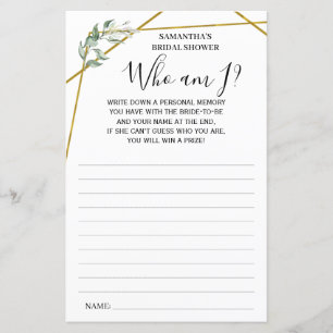 Greenery Who am I? bridal shower bilingual game