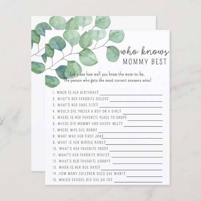 Greenery - Who knows mummy best game (Front/Back)