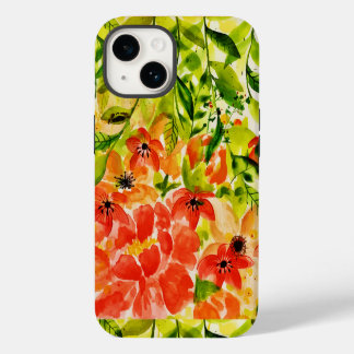 Greenery Wild Blooming Coral Flowers Watercolor iPhone 14 Case