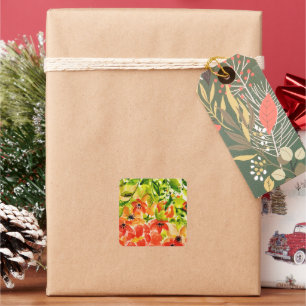 Greenery Wild Blooming Coral Flowers Watercolor Square Sticker