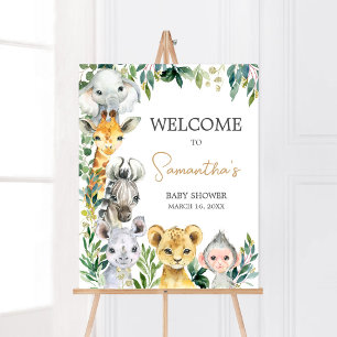 Greenery Wild One Safari Baby Shower Welcome Poster