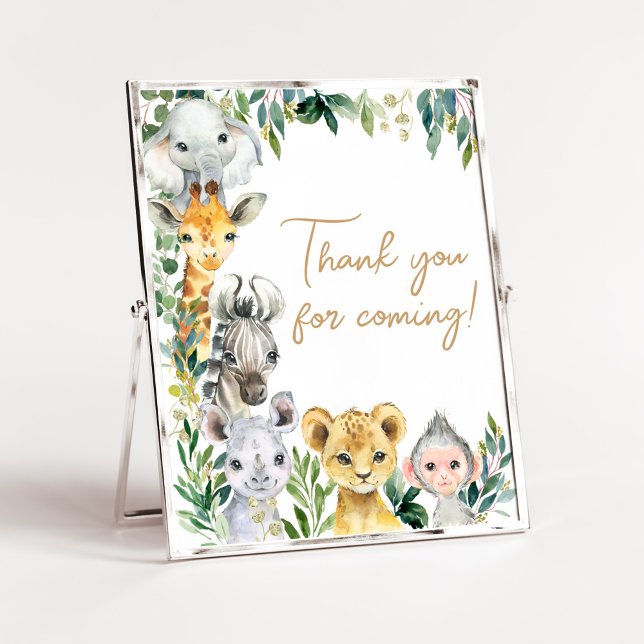 Greenery Wild One Safari Thank you for Coming Poster (Safari Baby Shower Thank you for Coming Sign)