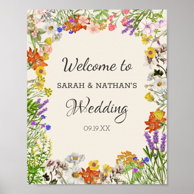 Greenery Wildflower Colourful Floral Wedding Frame Poster (Front)