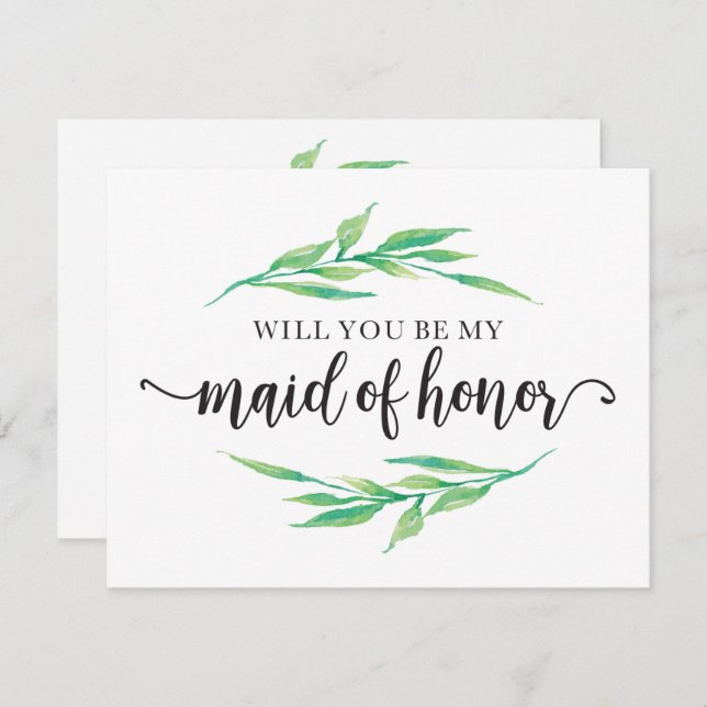 Greenery Will You Be My Maid Of Honour Invitation (Front/Back)