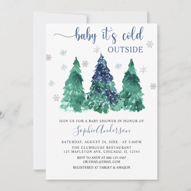 Greenery Winter Baby it's Cold Outside Baby Shower Invitation (Front)