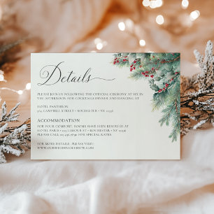 Greenery Winter Berries & Pine Watercolor Details Enclosure Card