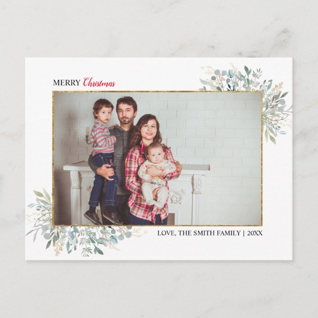 Greenery Winter Christmas Photo Collage Holiday Postcard (Front)