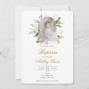 Greenery with picture Baptism Invitation