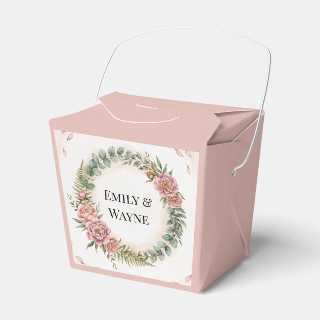 Greenery With Pink Flowers Romantic Wedding Favour Box (Front Side)