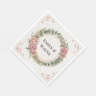 Greenery With Pink Flowers Romantic Wedding Napkin