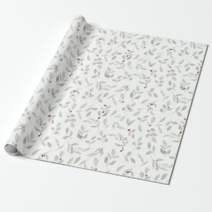 Greenery with Red Berries Wrapping Paper