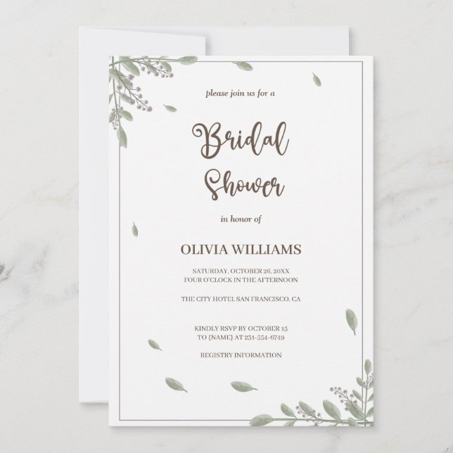 Greenery with Watercolor Floral Bridal Shower Invitation (Front)