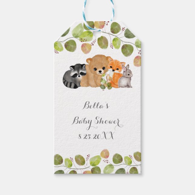 Greenery Woodland Animal Gift Tags (Front)