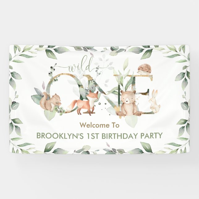 Greenery Woodland Animals 1st Birthday Welcome  Banner (Horizontal)