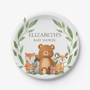 Greenery Woodland Animals Baby Shower Birthday Paper Plate