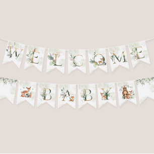 Greenery Woodland Animals Baby Shower Decorations Bunting