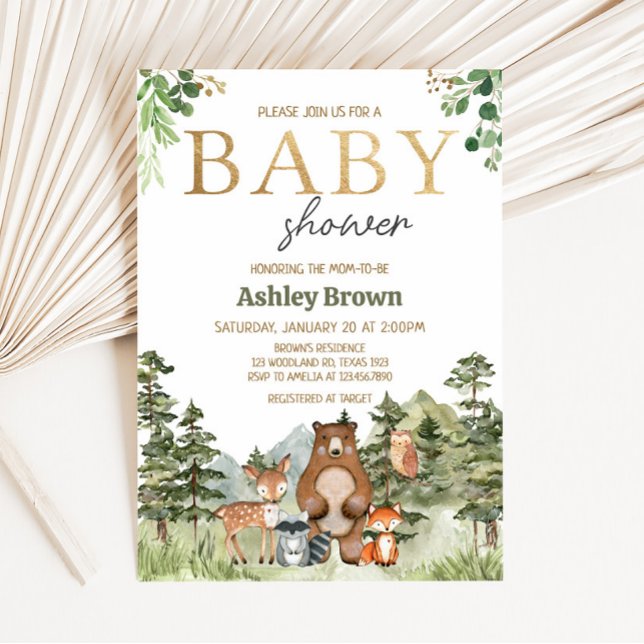 Greenery Woodland Animals Baby Shower Invitation (Greenery Forest Animals Baby Shower Invitation )