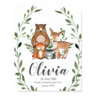 Greenery Woodland Animals Birth Stats Wall Art