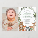 Greenery woodland animals boy 1st birthday photo invitation<br><div class="desc">For more advanced customisation of this design,  simply select the "Customise It" button above!</div>