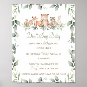 Greenery Woodland Animals Don't Say Baby Game Poster