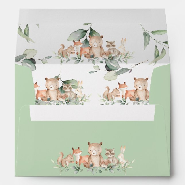 Greenery Woodland Animals Neutral Baby Shower Envelope (Back (Bottom))