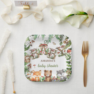 Greenery Woodland Animals Rustic Boho Baby Shower  Paper Plate