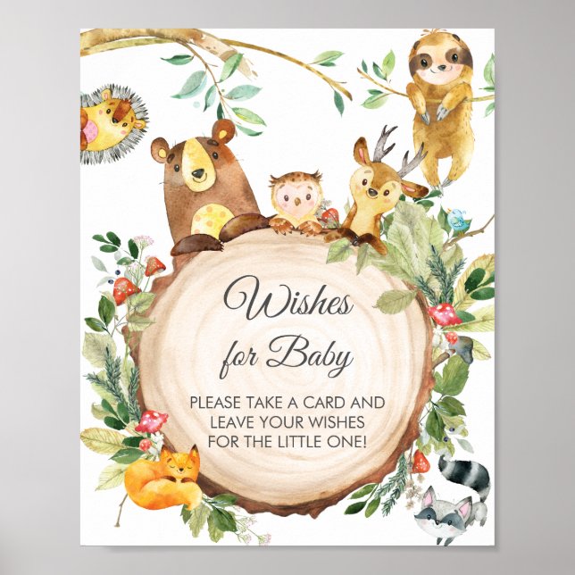 Greenery Woodland Animals Wishes for Baby Sign (Front)