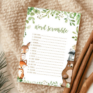 Greenery Woodland Baby Shower Word Scramble Game