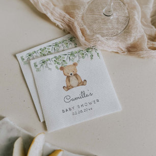 Greenery Woodland Cute Bear Baby Shower Napkin