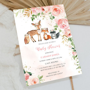 Greenery Woodland Floral Baby Shower Invitation