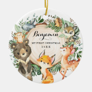 Greenery Woodland Forest Animals First Christmas Ceramic Tree Decoration