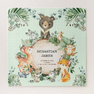 Greenery Woodland Forest Baby Animals Birth Stats Jigsaw Puzzle