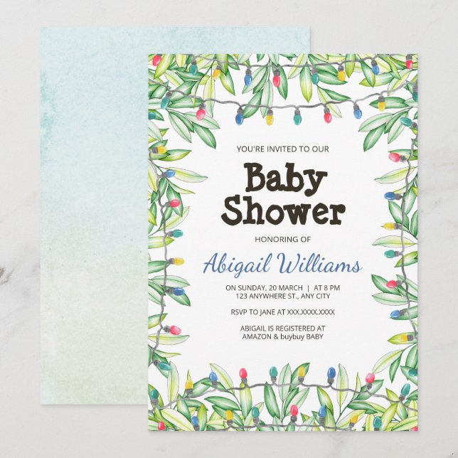 Greenery Woodland Garden Party Baby Shower Invitat Invitation (Front/Back)