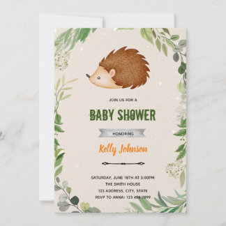 Greenery woodland hedgehog birthday invitation