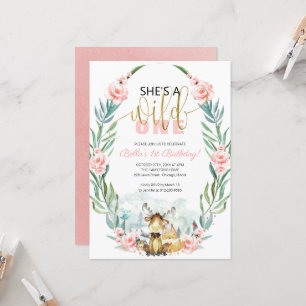 Greenery Woodland She's A Wild One First Birthday Invitation