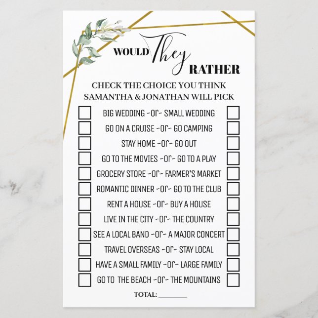 Greenery Would they rather shower game bilingual (Front)