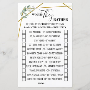 Greenery Would they rather shower game bilingual