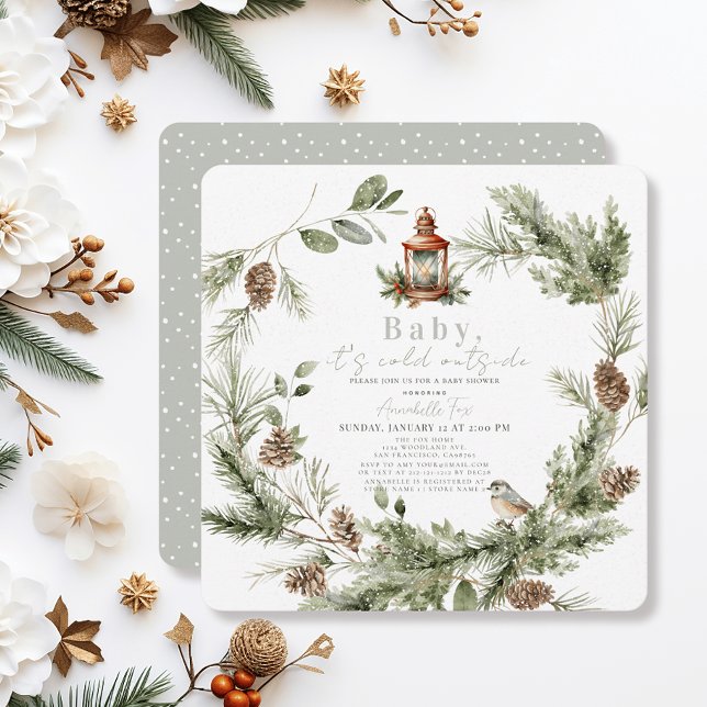 Greenery Wreath Baby It's Cold Outside Baby Shower Invitation (Creator Uploaded)