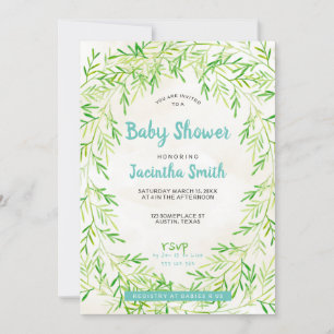 Greenery Wreath Baby Shower  Invitation