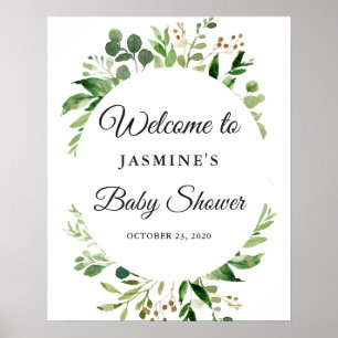 Greenery Wreath Baby Shower Welcome Sign